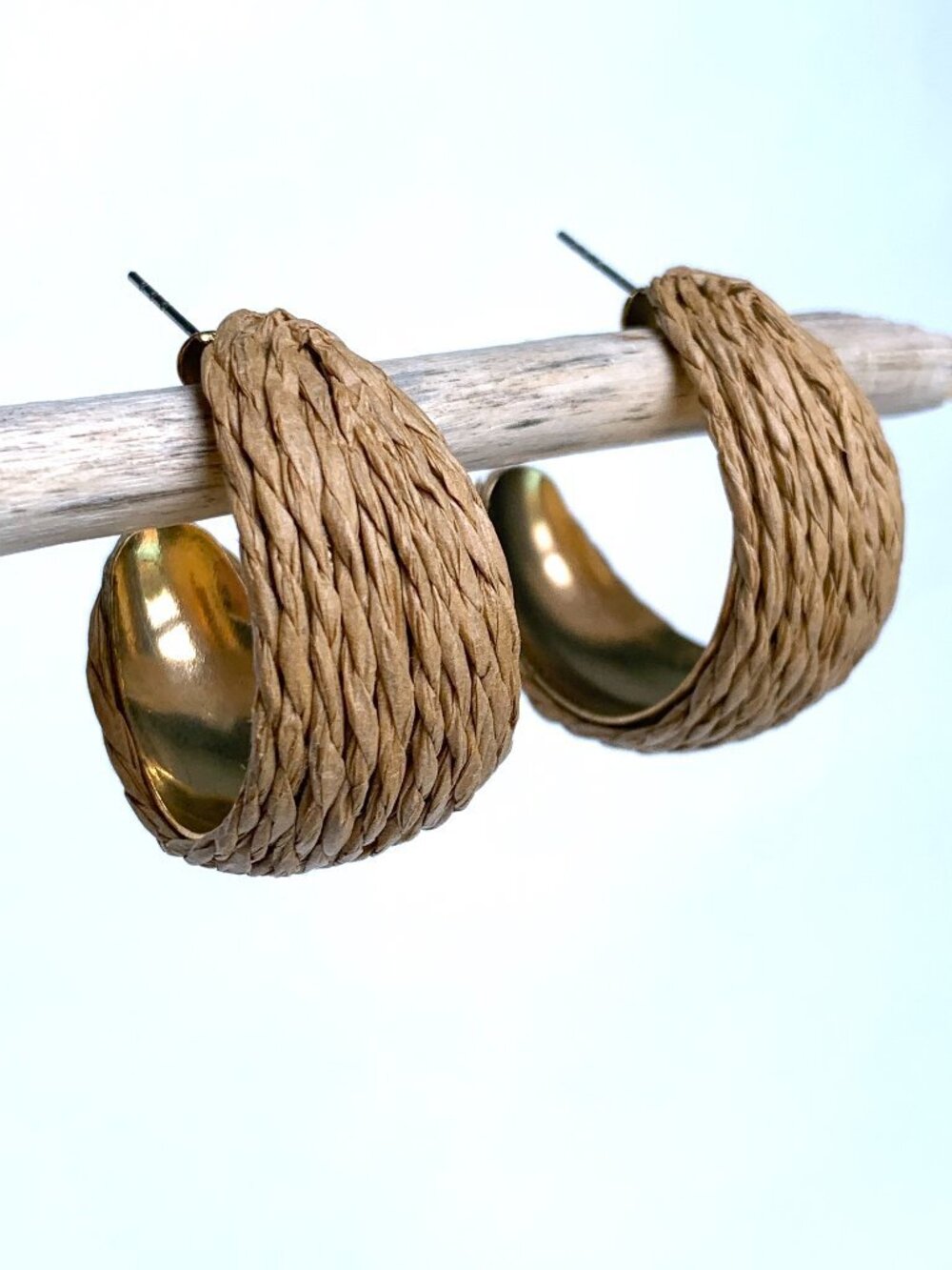 NEW Anthropologie SHASHI Ischia Raffia Wrapped Hoop Earrings